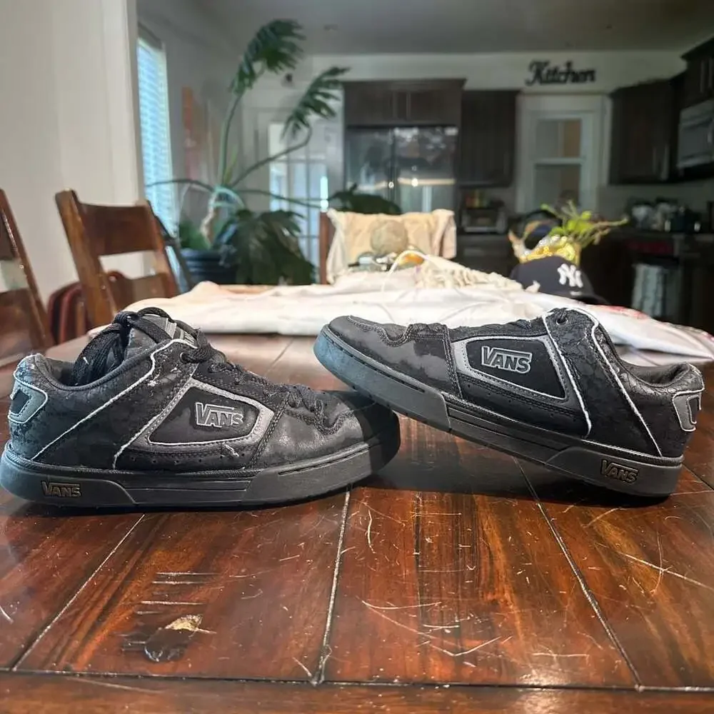 Vintage Vans Skateboarding Low-Top Sneakers Black with Skull Pattern Details